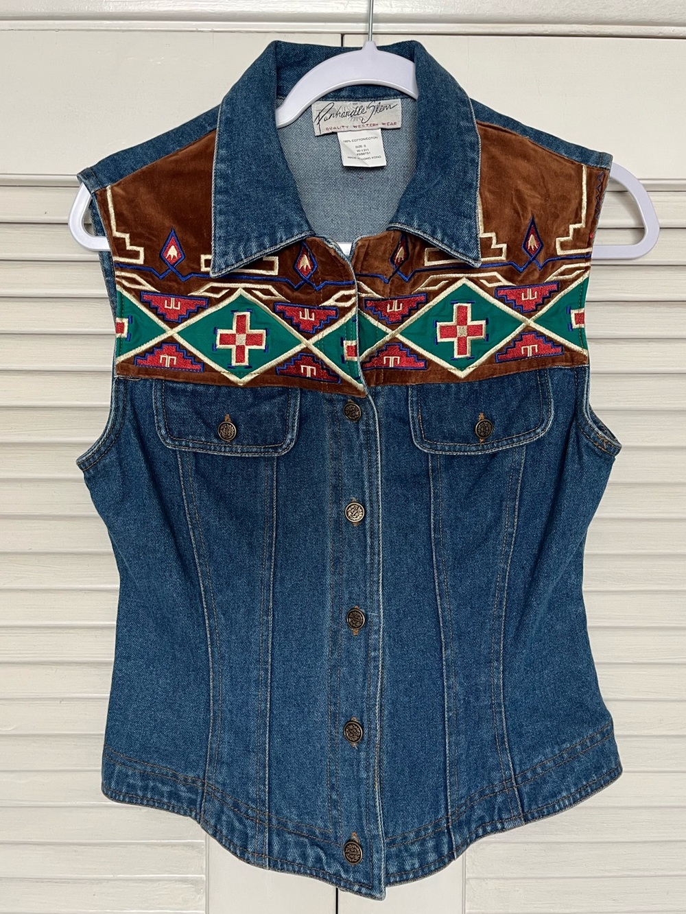Panhandle Slim Denim vest with Multicolor Trim, women’s S
